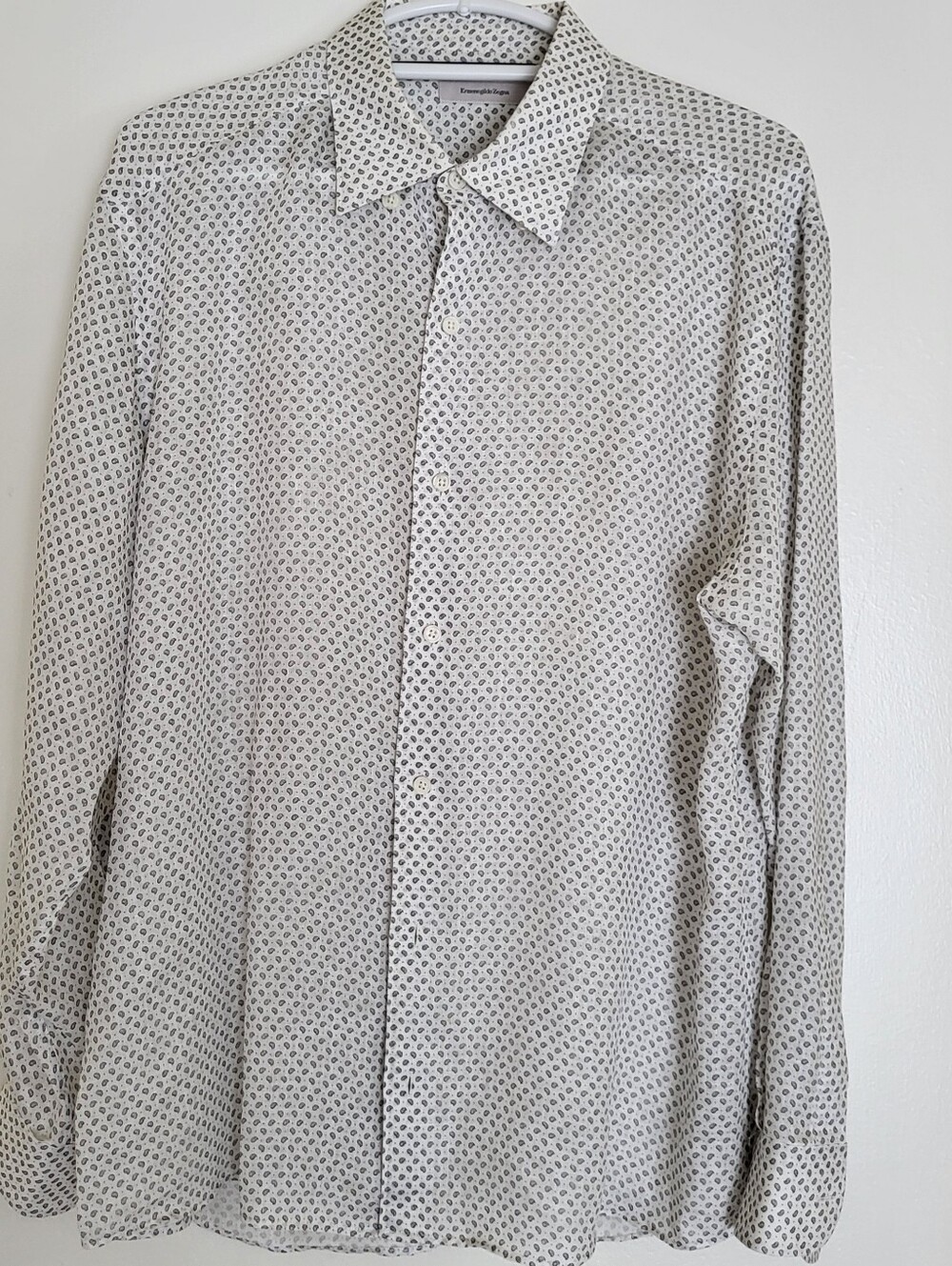 Ermenegildo Zegna White Linen Micro-Pattern Oaisley Men's Dress Shirt XL Luxury